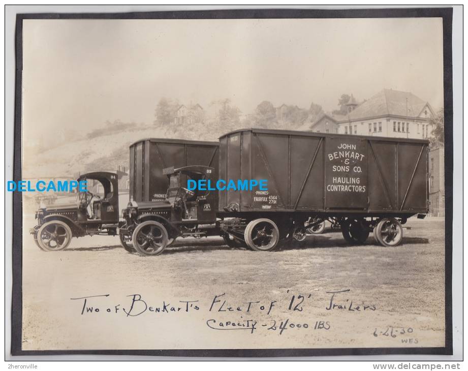 Photo Ancienne Originale - PITTSBURGH - 2 Camions Des Etablissements BENKART - 1930 - Trucks