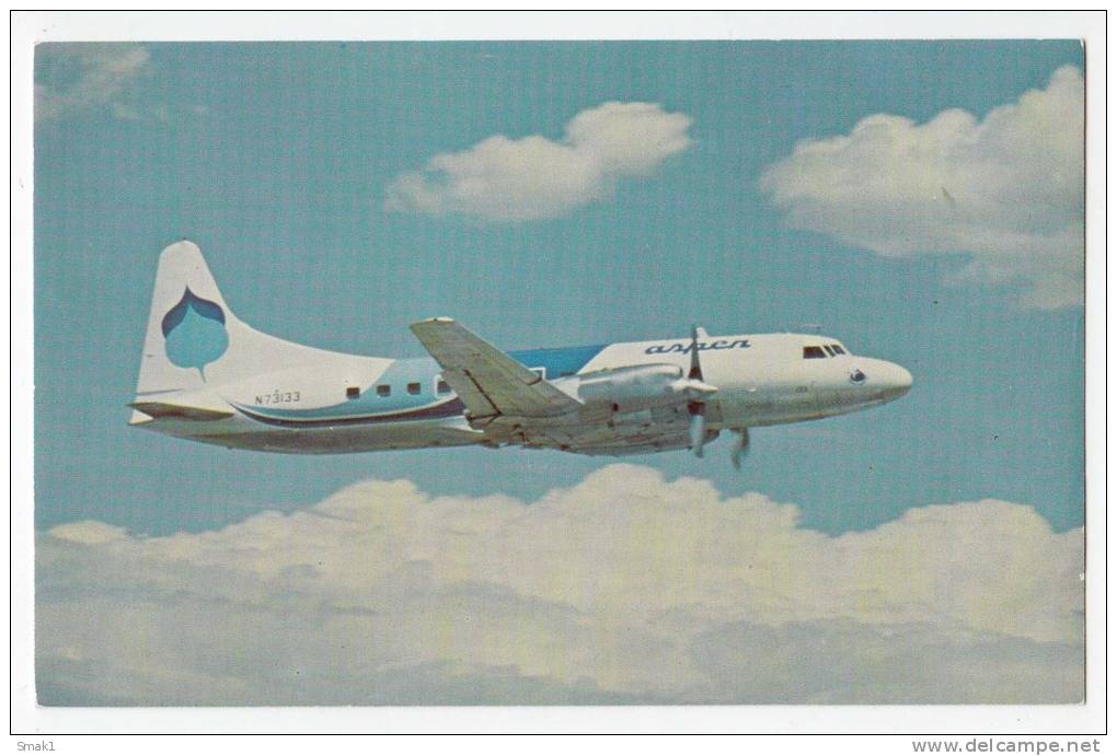 TRANSPORT AIRPLANE CONVAIR CV-580 ASPEN AIRWAYS USA OLD POSTCARD - 1946-....: Modern Era