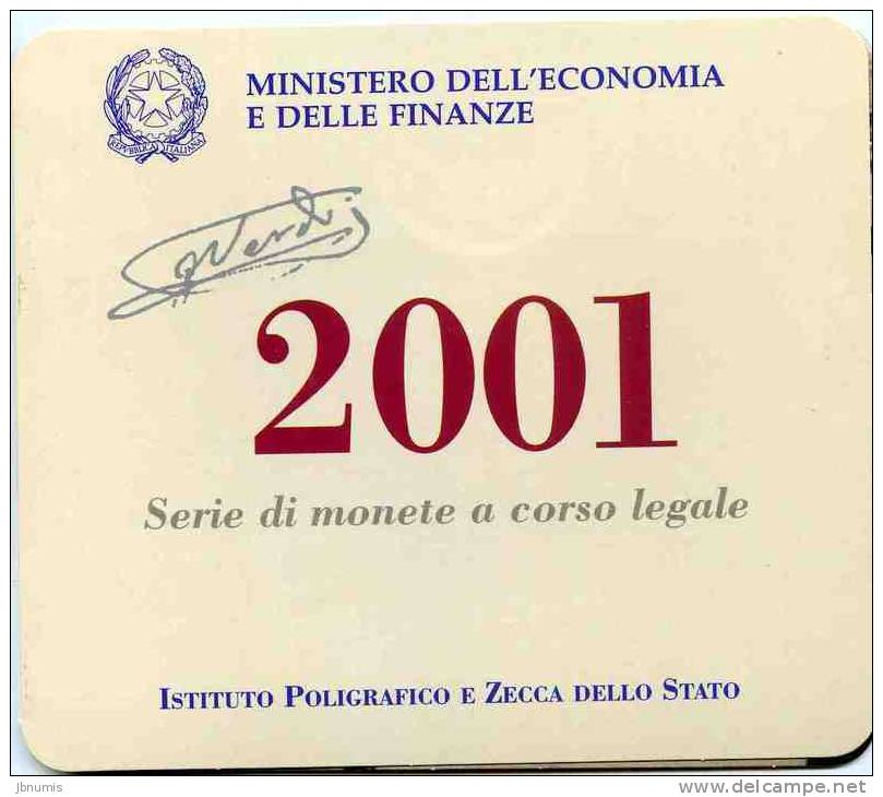 Italie Italia Coffret Officiel BU 1 à 1000 Lira 2001 Argent Verdi KM MS39 - Mint Sets & Proof Sets