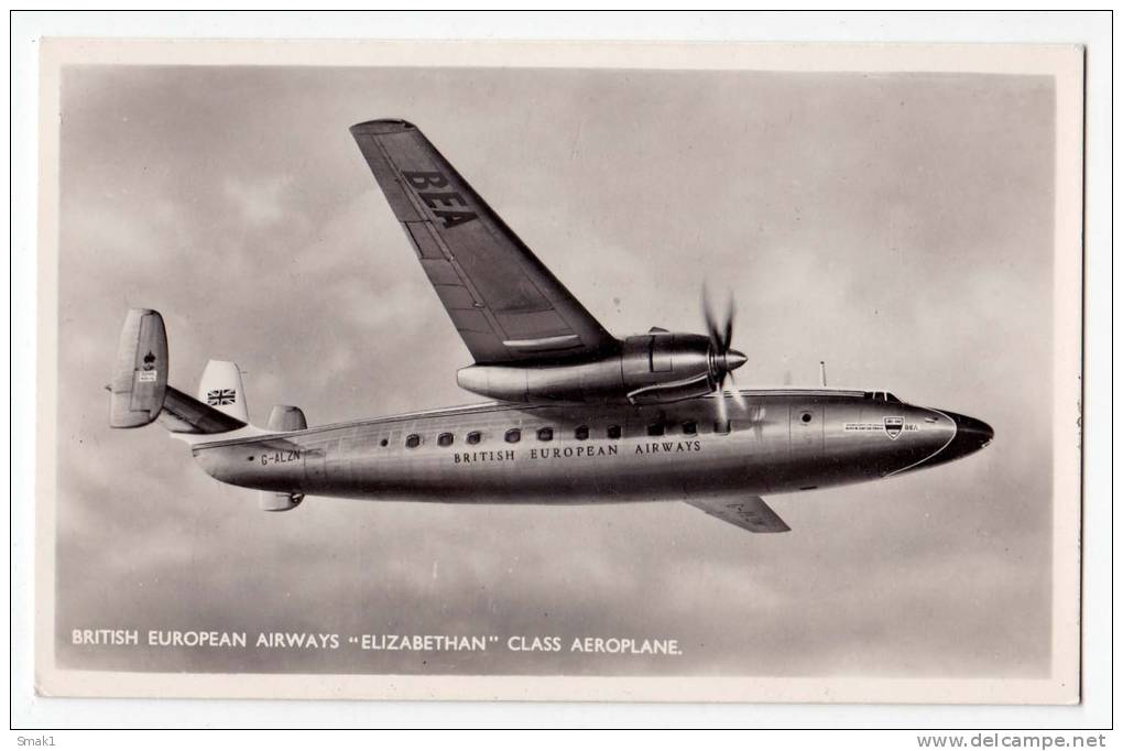 TRANSPORT AIRPLANES "ELIZABETHAN" CLASS AEROPLANE BEA BRITISH EUROPEAN AIRWAYS GREAT BRITAIN OLD POSTCARD - 1946-....: Modern Era