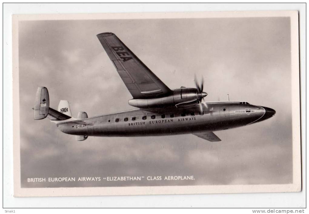 TRANSPORT AIRPLANES "ELIZABETHAN" CLASS AEROPLANE BEA BRITISH EUROPEAN AIRWAYS GREAT BRITAIN OLD POSTCARD - 1946-....: Modern Era