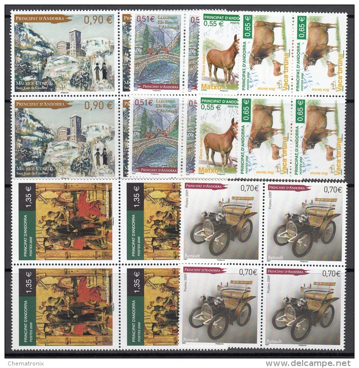 Andorra 2009 - Yvert: 667-668, 669, 672, 674, 675 (6v.) - Bloques De 4 -  ** MNH - Nuevos