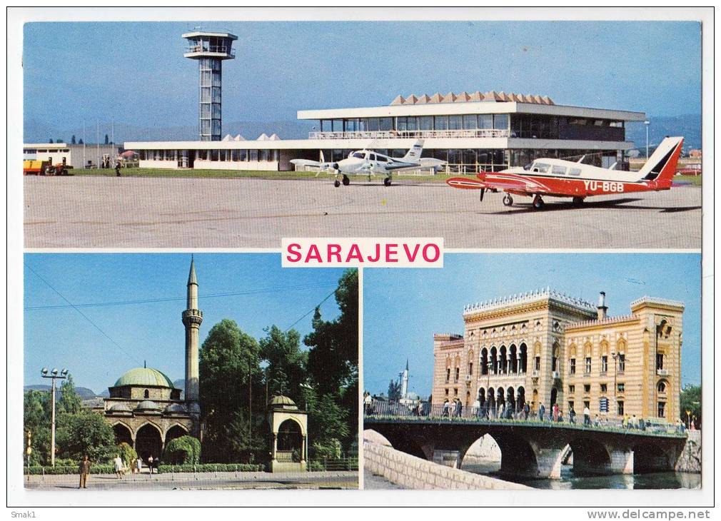 TRANSPORT AERODROMES SARAJEVO BOSNIA YUGOSLAVIA BIG POSTCARD - Aerodrome
