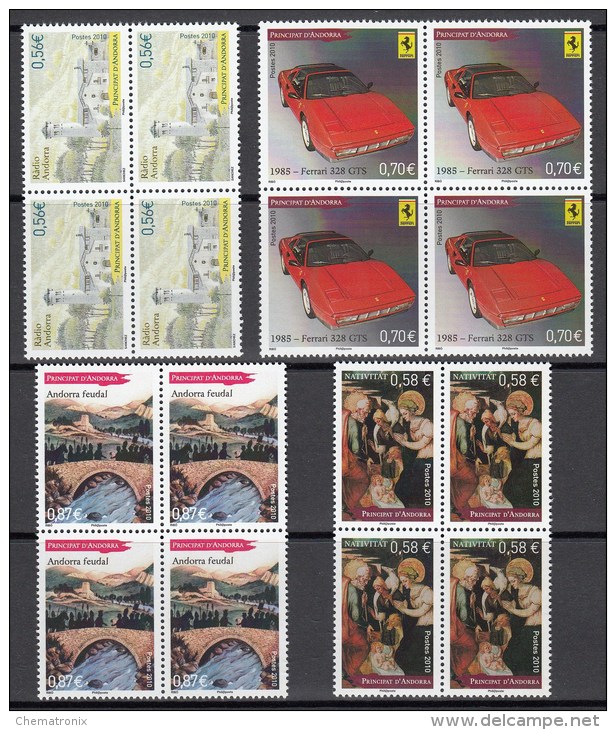 Andorra 2010 - Yvert: 695, 696, 702, 703  (4v.) - Bloques De 4 -  ** MNH - Ongebruikt