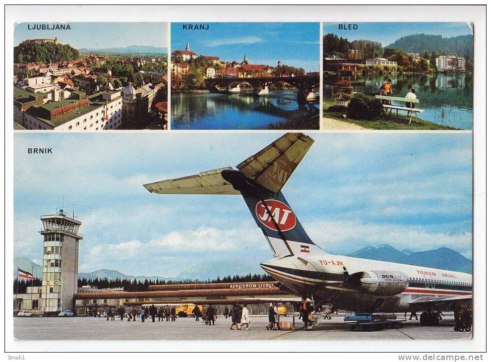 TRANSPORT AERODROMES BRNIK LJUBLJANA SLOVENIA YUGOSLAVIA BIG POSTCARD 1976. - Aerodrome