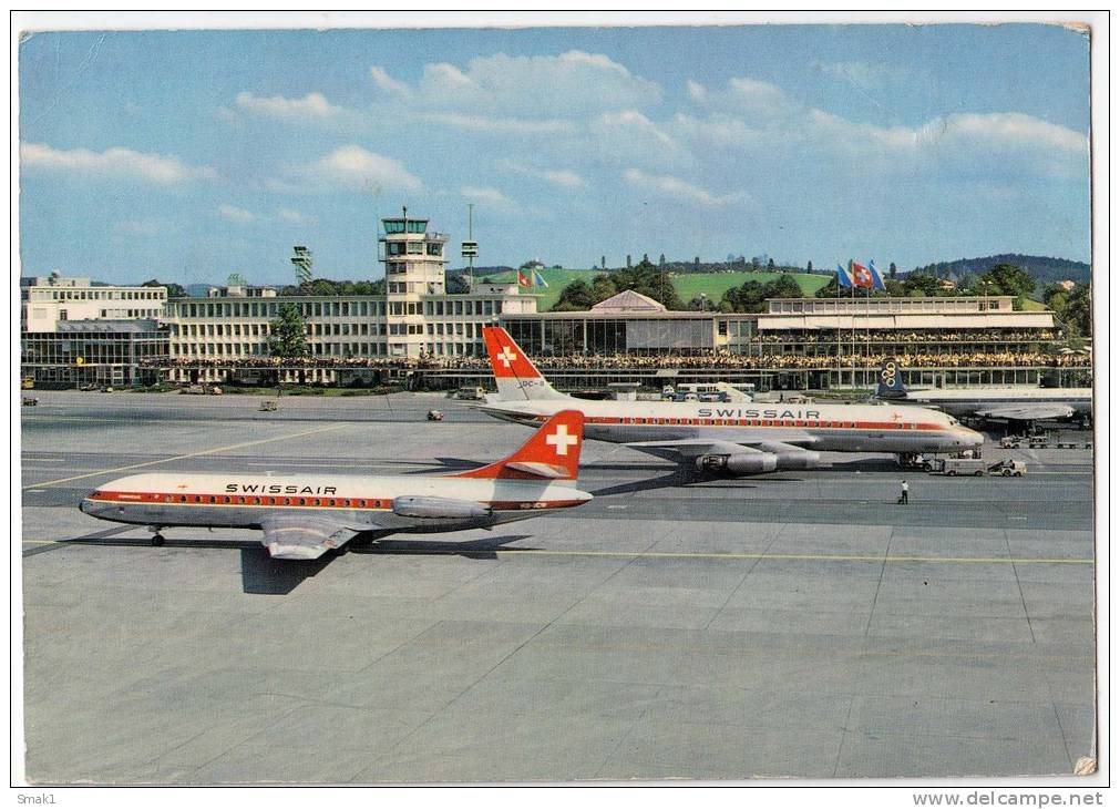 TRANSPORT AERODROMES KLOTEN ZURICH SWITZERLAND BIG POSTCARD - Aerodrome