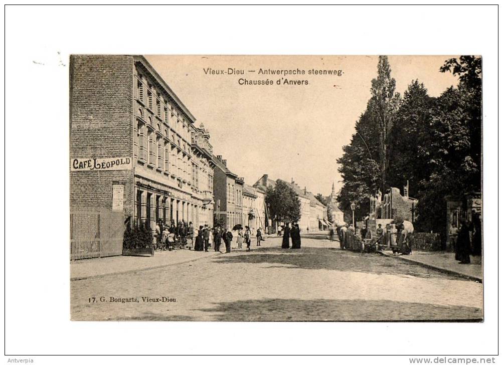 Mortsel Oude-god  Antwerpsche Steenweg Met Café Leopold Gelopen 1908 Uitg.bongartz - Mortsel