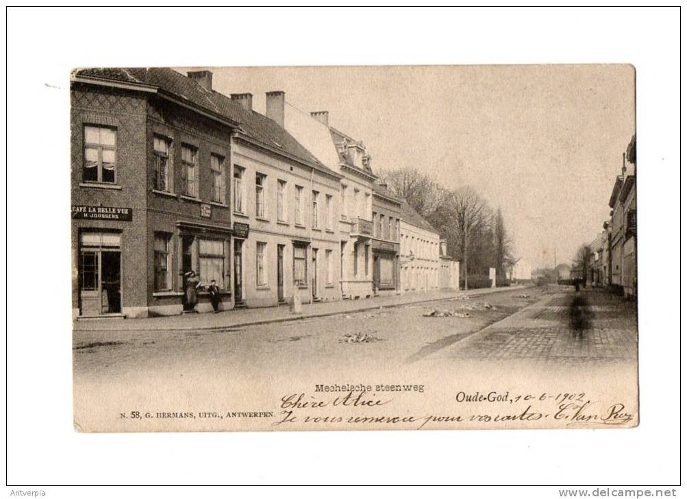 Mortsel Oude-god  Mechelsche Steenweg Met Café La Belle Vue Van Joossens Gelopen 1902 Uitg: Hermans - Mortsel