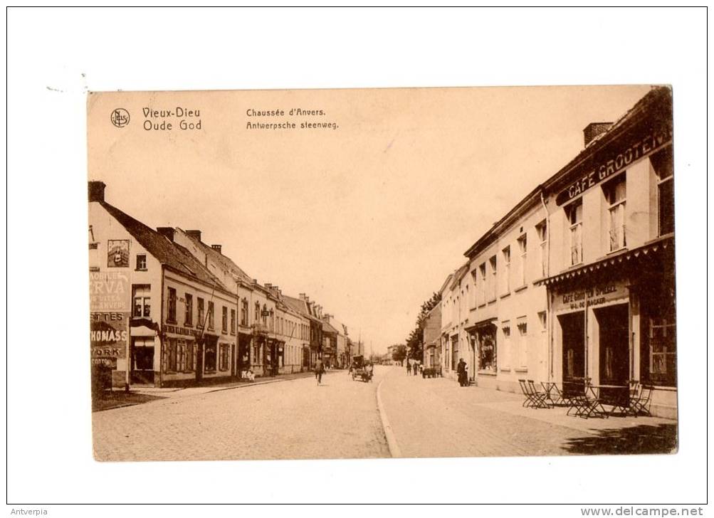 Mortsel Oude-god  Antwerpsche Steenwegmet Cafés In Den Kleine En  In Den Grooten Spiegel  Gelopen 1914 Uitg:van Gennip - Mortsel