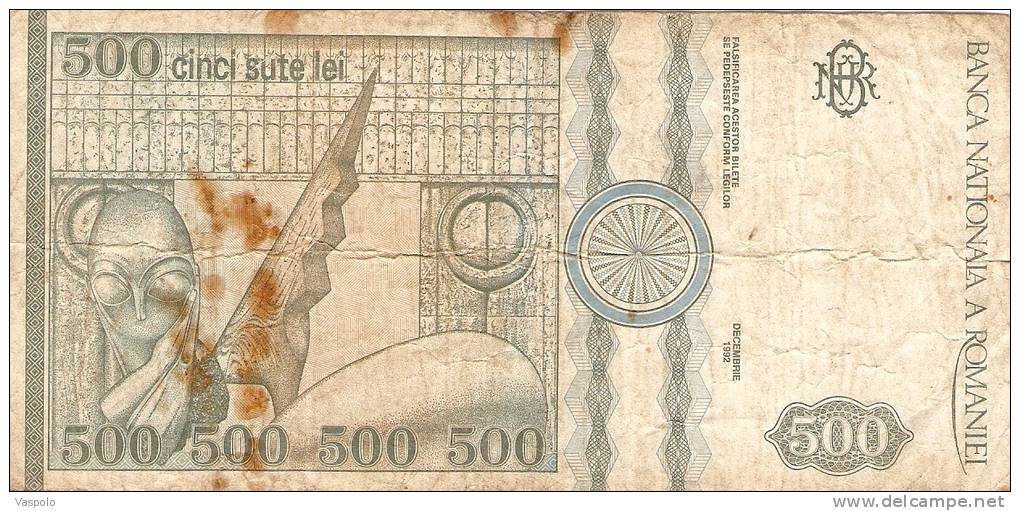 2 PIECES OF 500 LEI 1992 - ROUMANIA;RUMANIA; ROMANIA -BANKNOTE;BILL;GELD;PAPER MONEY - Roumanie