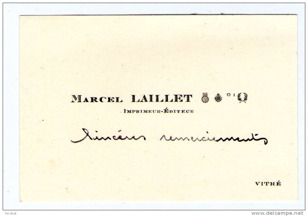 Carte De Visite , Marcel Laillet , Imprimeur , Editeur , Belles Décoration , VITRE , 35 - Cartes De Visite