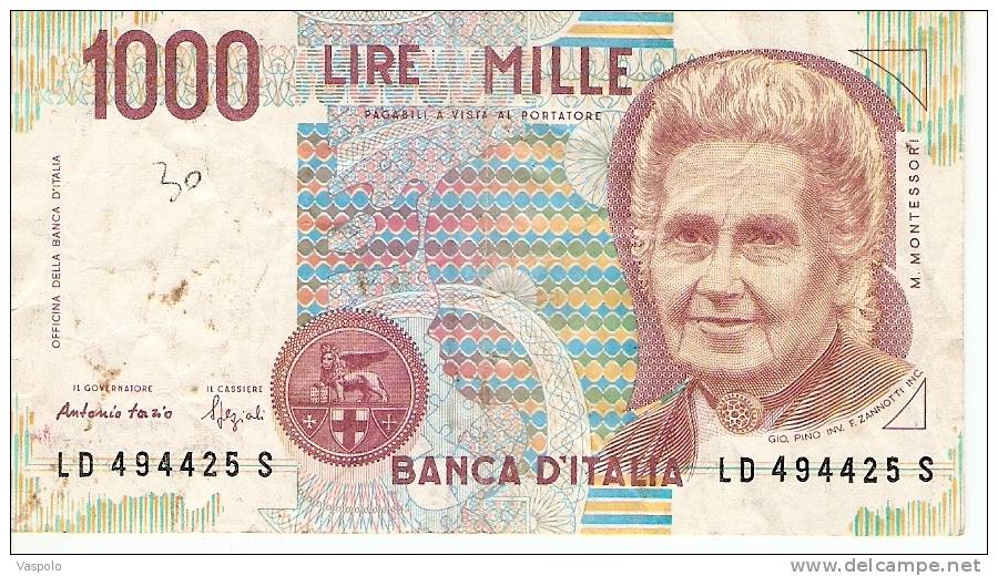 2 PIECES OF 1000 LIRE 1990 ITALY,BANKNOTE,BILL,PAPER MONEY. - 10000 Lire