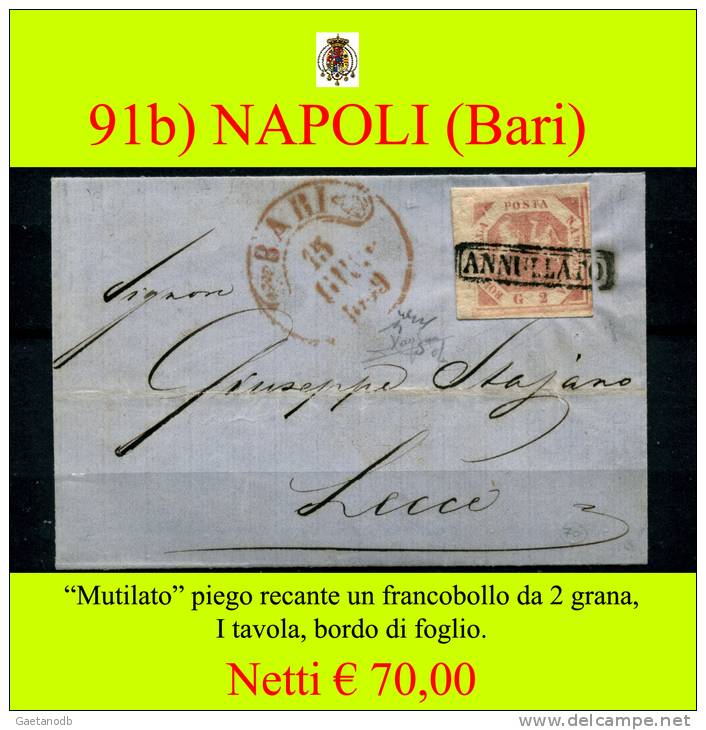 Bari-00091b - Piego (senza Testo). Reca Un Francobollo Da 2 Grana, I Tavola. - Naples