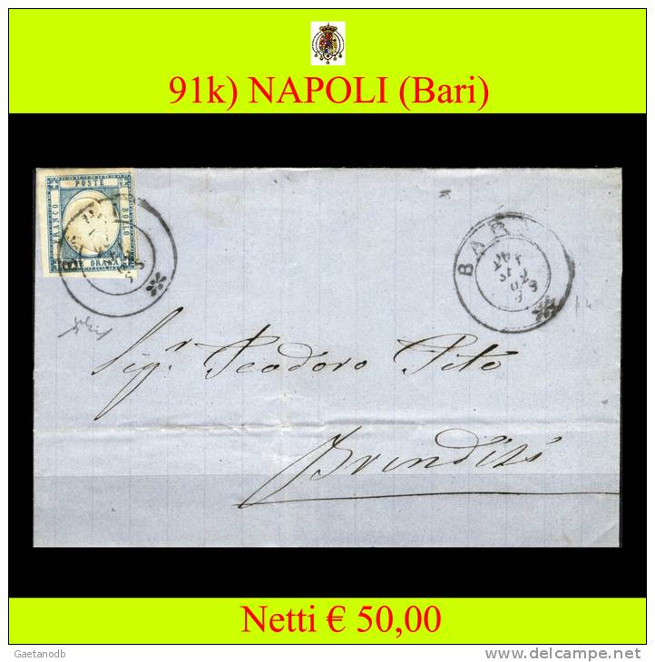 Bari-00091k - Piego (con Testo) Da Bari. Bollo Sardo-Italiano, A Doppio Cerchio. - Neapel