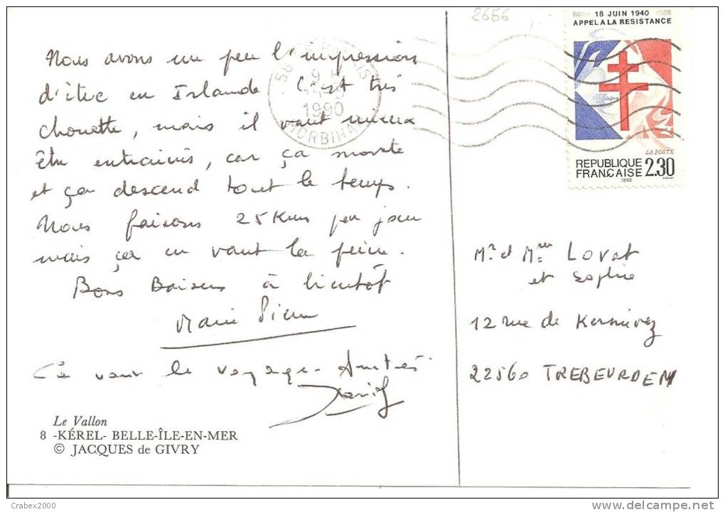 N°Y&T2656   LE PALAIS Vers TREBEURDEN Le   15 MAI1990 - Storia Postale