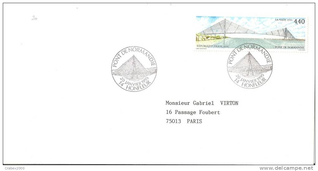 N°Y&T  2923   HONFLEUR  Vers   PARIS Le   20 JANVIER1995 - Storia Postale