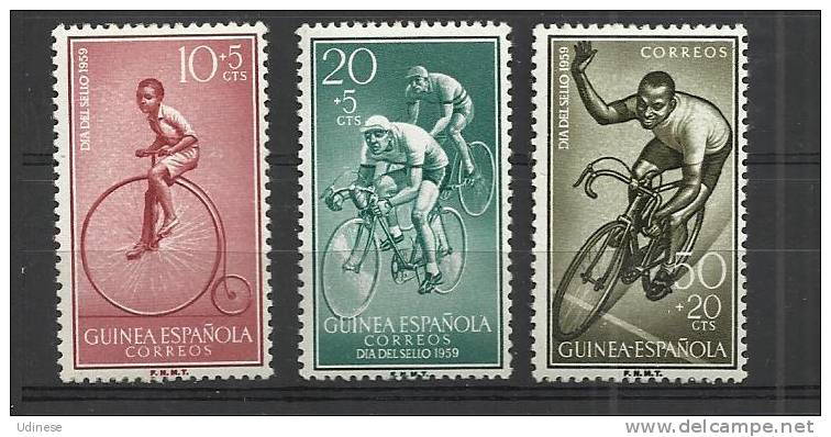 SPANISH GUINEA 1959 - STAMP DAY - BYCICLES - CPL. SET - MH MINT HINGED - Guinée Espagnole