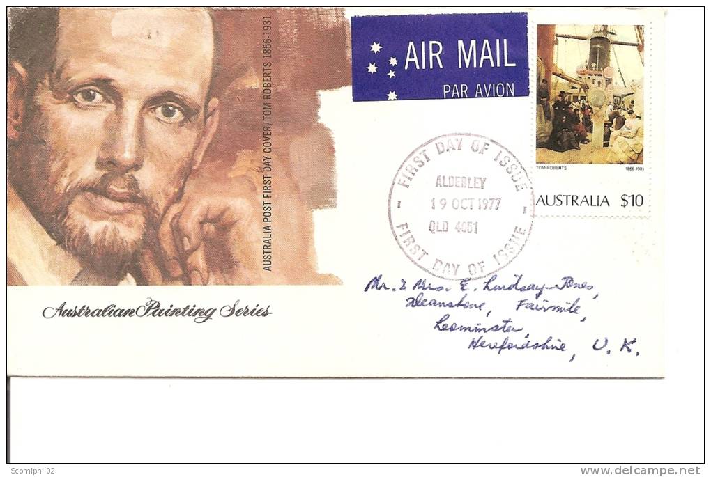 Australie -Peintures ( FDC De 1977 Voyagé Par Avion Vers La Grande-Bretagne à Voir) - Storia Postale