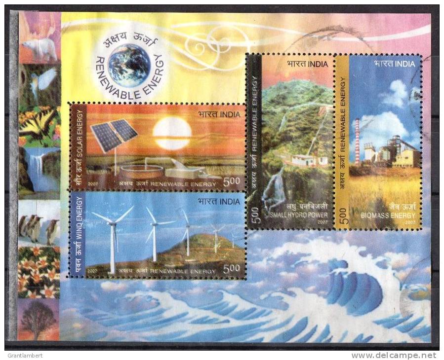 India 2007 Renewable Energy MS Used -  Solar, Hydro, Biomass Energy - Used Stamps