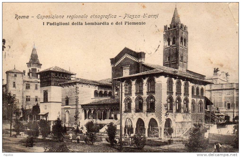 1911 CARTOLINA  CON  ANNULLO A BANDIERA ESPOSIZIONE 1911  ROMA  ESPOSIZIONE REGIONALE ETNOGRAFICA  P.ZZA D´ARMI - Mostre, Esposizioni