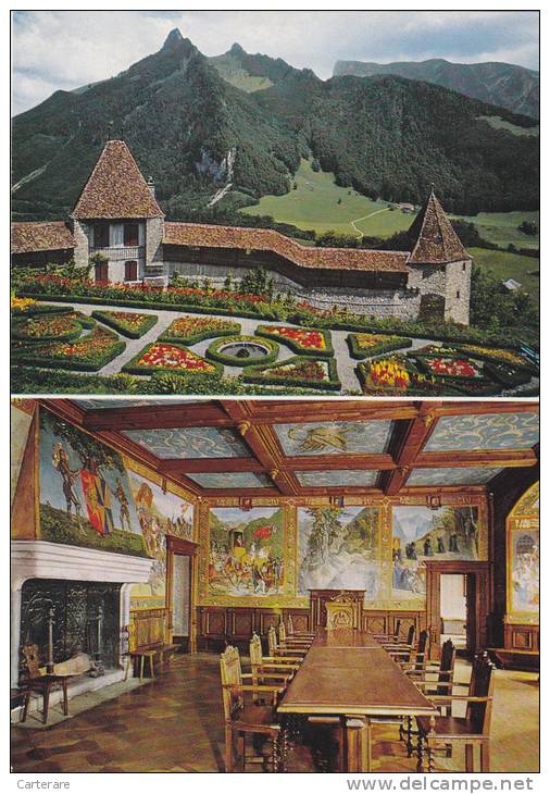 SUISSE,SWITZERLAND,SWISS, HELVETIA,SCHWEIZ ,fribourg,chateau De Gruyères,VUE INTERIEURE,SALLE DES CHEVALIERS,JARDIN - Gruyères