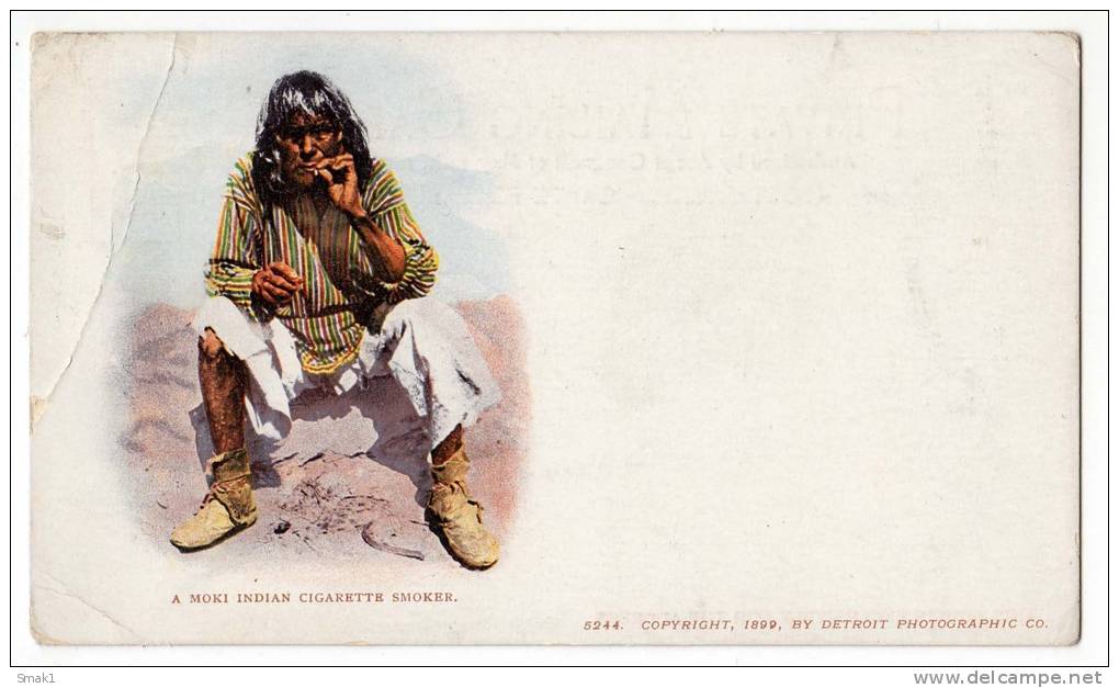 NATIVE AMERICANS "A MOKI INDIAN CIGARETTE SMOKER" Nr. 5244 FOLDED CORNER OLD POSTCARD - Native Americans