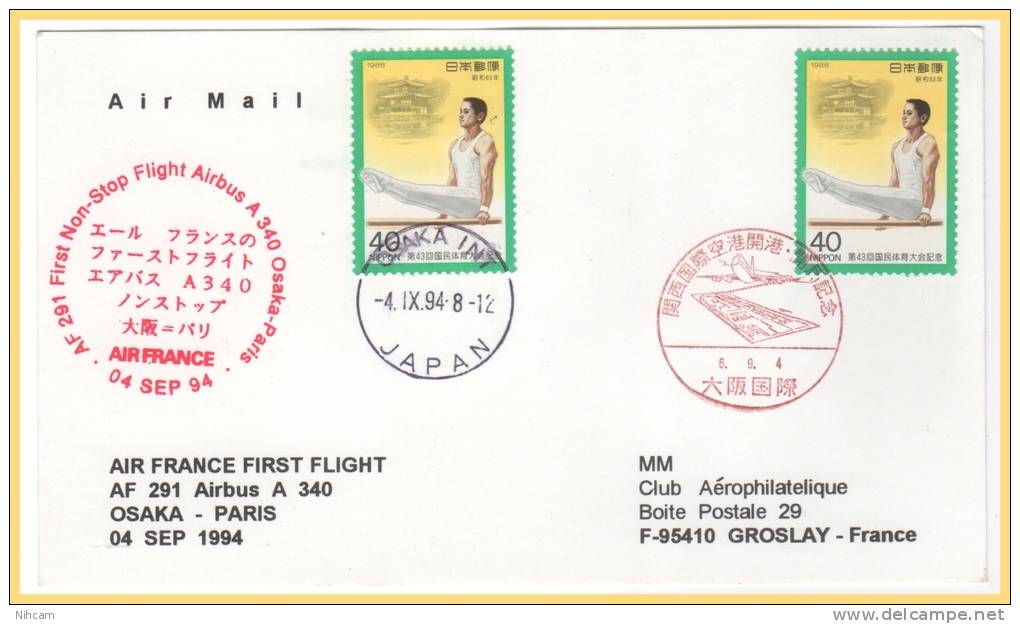 OSAKA> PARIS  4/9/1994 AIRBUS A340 - Airmail