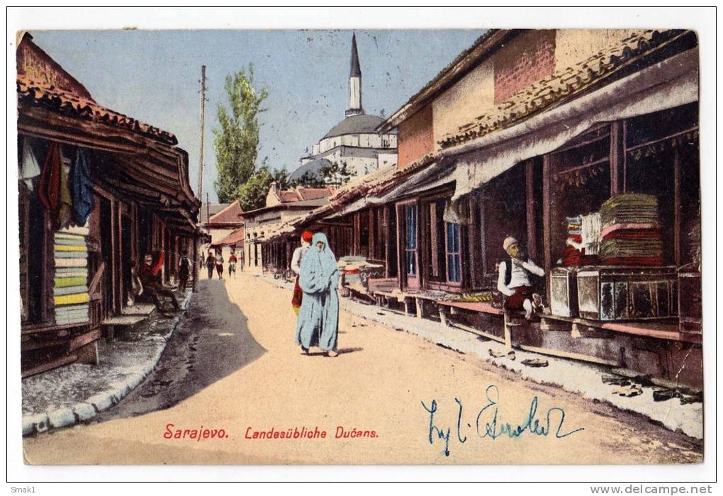 EUROPE BOSNIA SARAJEVO NATIONAL CUSTOMARY STORES OLD POSTCARD 1940. - Bosnia And Herzegovina