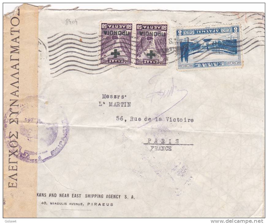 8404# GRECE &#917;&#923;&#923;&#902;&#916;&#913; ENTREE STADE ATHENES LETTRE CENSURE CONTROLE DU CHANGE Obl PIRAEUS 1938 - Briefe U. Dokumente