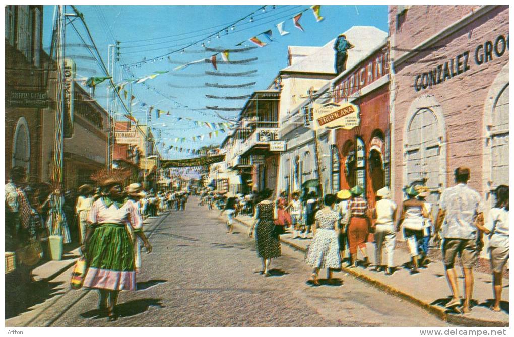 Busy Street Scene St Thomas VI Old Postcard - Virgin Islands, US