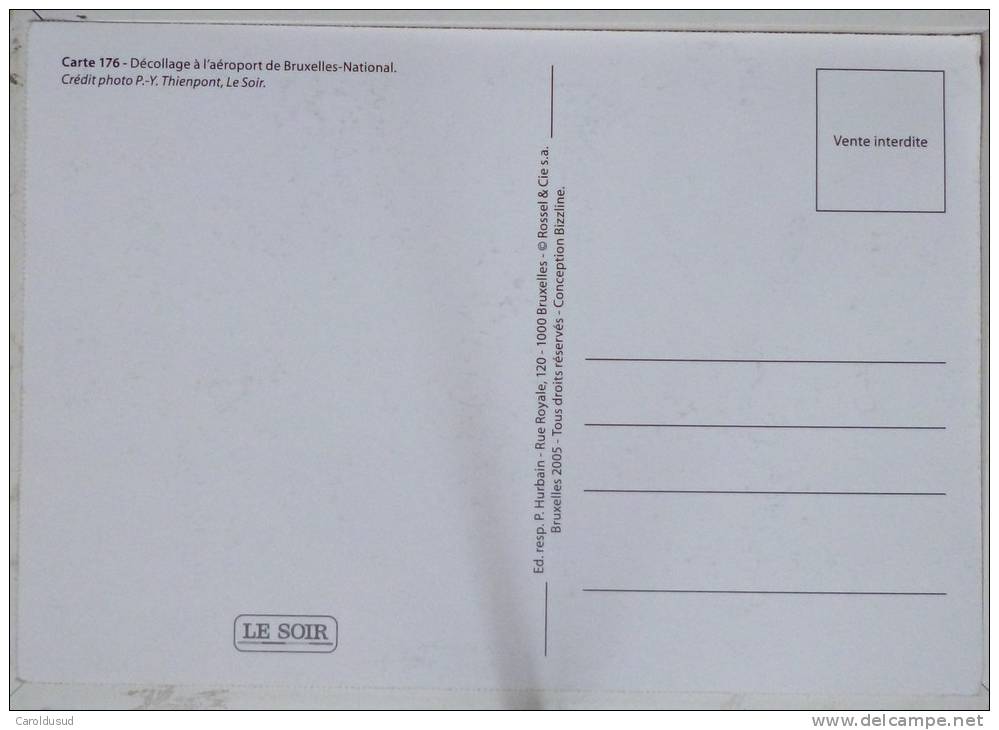 Cp Photo Journal Le Soir Carte N° 176 Bruxelles National Airport Aeroport Decollage Avion  Ombre - Aeroporto Bruxelles
