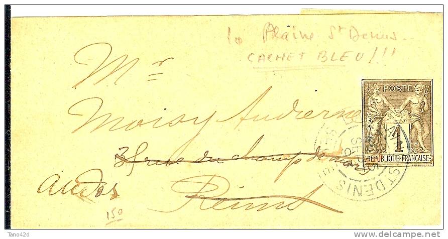 LTR7 - BJ SAGE 1c  OBL.ENCRE BLEU LA PLAINE ST DENIS 5/9/1893 - Bandes Pour Journaux