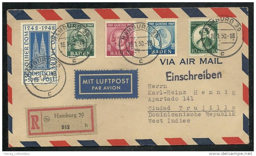 GERMANY 1950, Backstamped Registered Cover R812 - Andere & Zonder Classificatie