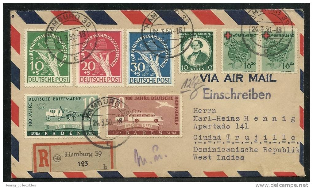 GERMANY 1950, Backstamped Registered Cover R123 - Otros & Sin Clasificación