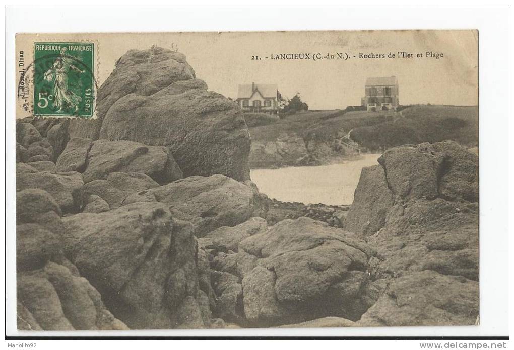 CPA 22 : LANCIEUX - Rochers De L´Ilet Et Plage (1912) - Lancieux