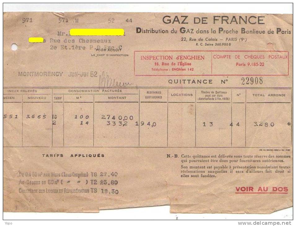 4 Documents : Quittance De Gaz, Redevance Radiodiffusion, Fiche De Paiement Prestations Familiales Et Formulaire Mandat - Gebührenstempel, Impoststempel