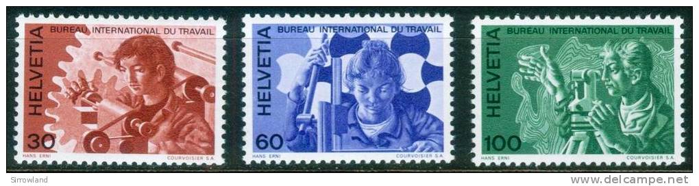 Schweiz - Intern. Arbeitsorganisation (ILO)  1975  Mensch Und Arbeit I  (3 ** (MNH) Kpl. )  Mi: 105-07 (1,60 EUR) - Servizio