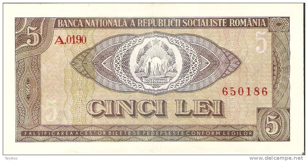 BILLETE DE RUMANIA DE 5 LEI DEL AÑO 1966 (BANKNOTE) - Roumanie