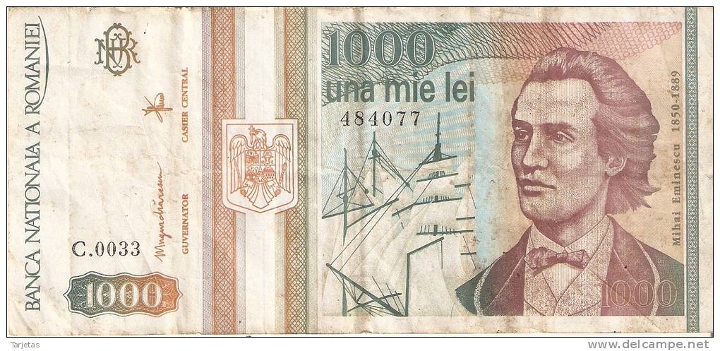 BILLETE DE RUMANIA DE 1000 LEI DEL AÑO 1993 (BANKNOTE) - Rumania