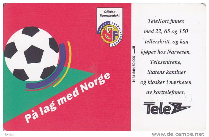 Norway, N031, Drillos 1994, Football, CN : 45100830, 2 Scans.  Priced : 80NOK - Norvegia