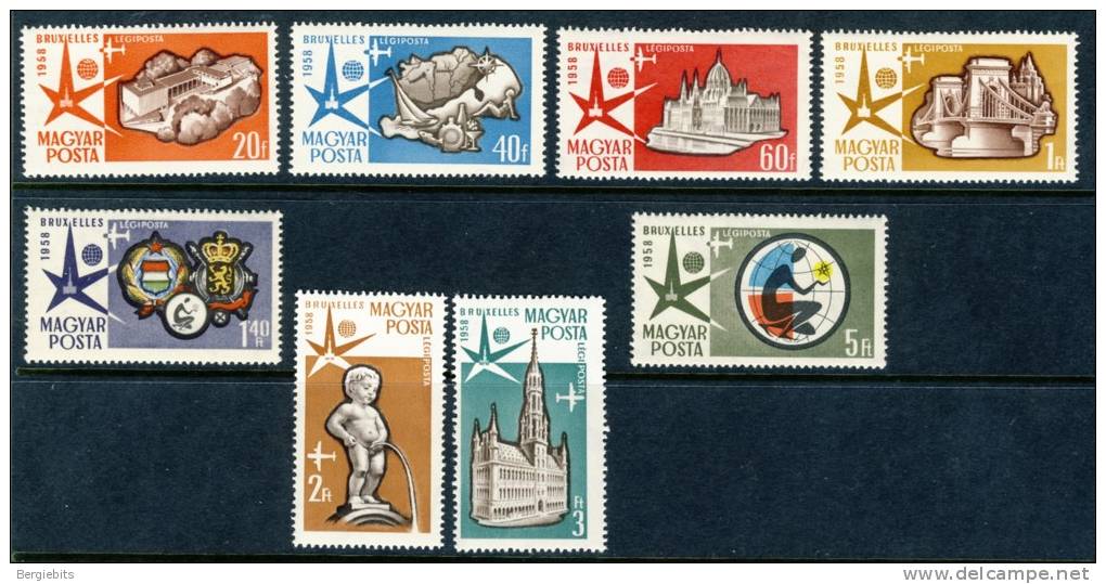 1958 Hungary Brussels World Fair Complete Set Of 8 Stamps MNH Perforated - Unused Stamps