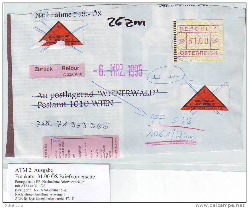 026zm: ATM- Beleg Aus Österreich 31.00 ATS - Brieven En Documenten