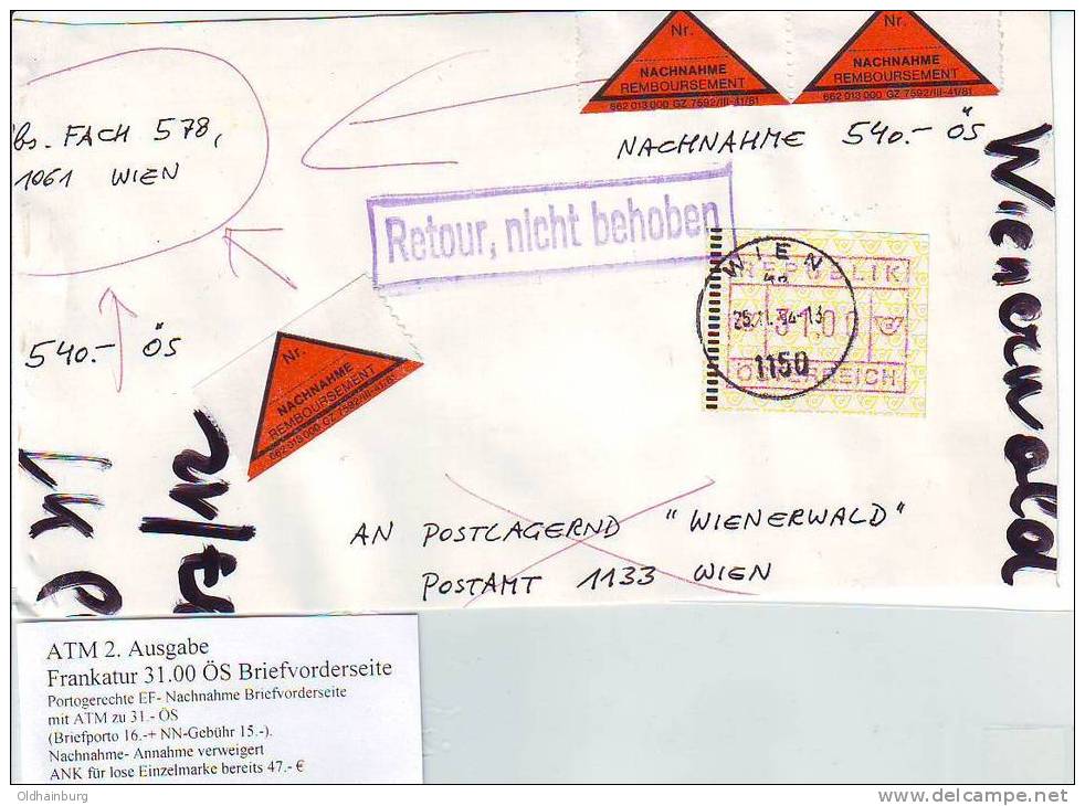 026zt: ATM- Beleg Aus Österreich 31.00 ATS - Abarten & Kuriositäten