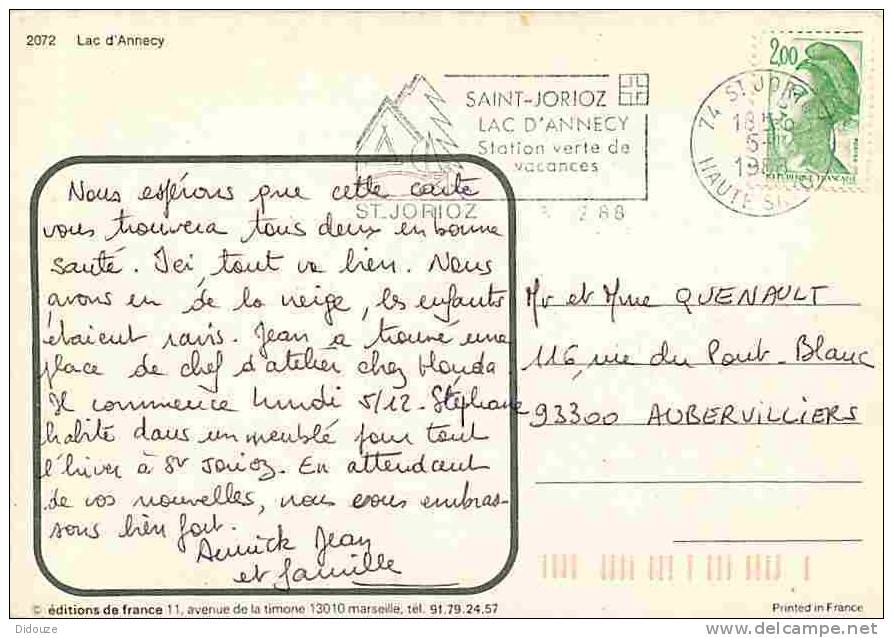 74 - Annecy - Lac D'Annecy - La Tournette - Voir Scans Recto-Verso - Annecy