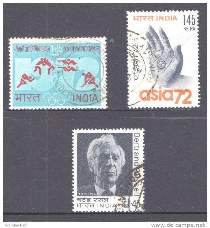 India 1972 Selected Issues Used - Olympics, Buddha's Hand, Bertrand Russell - Usati