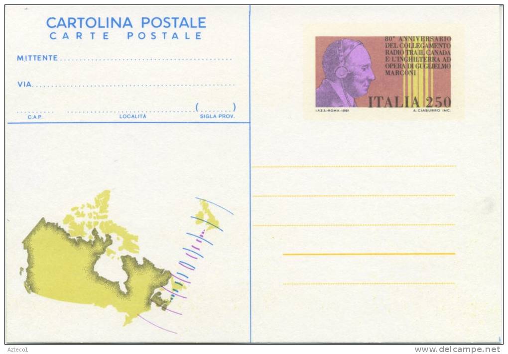 ITALIA - INTERO POSTALE 1981 - COLLEGAMENTO RADIO TRA CANADA E INGHILTERRA - Interi Postali