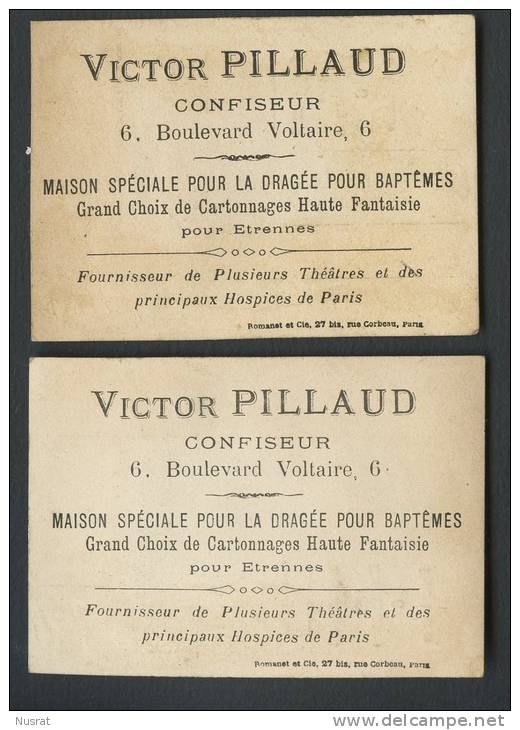 Paris, Bld Voltaire, A La Fidélité, Dragées Pour Baptême, Lot De 2 Jolies Chromo Lith. Romanet - Autres & Non Classés