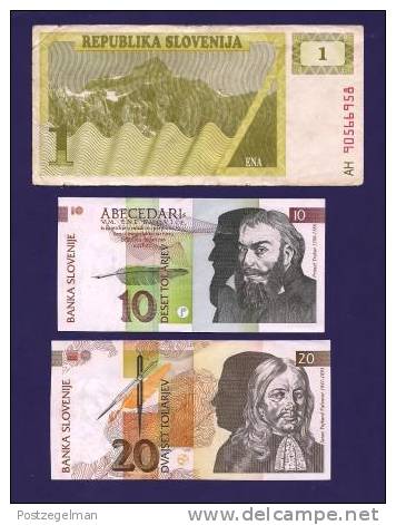 SLOVENIA 1992, 6 Banknotes, USED VF 1,10,20,50,100,200 Tolarjev 50 Korun, - Slovénie