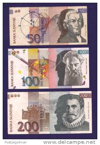 SLOVENIA 1992, 6 Banknotes, USED VF 1,10,20,50,100,200 Tolarjev 50 Korun, - Slovénie