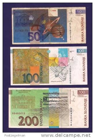 SLOVENIA 1992, 6 Banknotes, USED VF 1,10,20,50,100,200 Tolarjev 50 Korun, - Slovénie